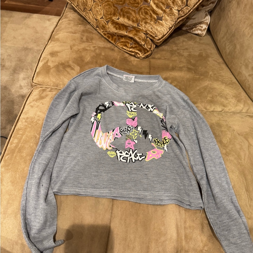 Kids Gray Peace Sign Long Sleeve Tee